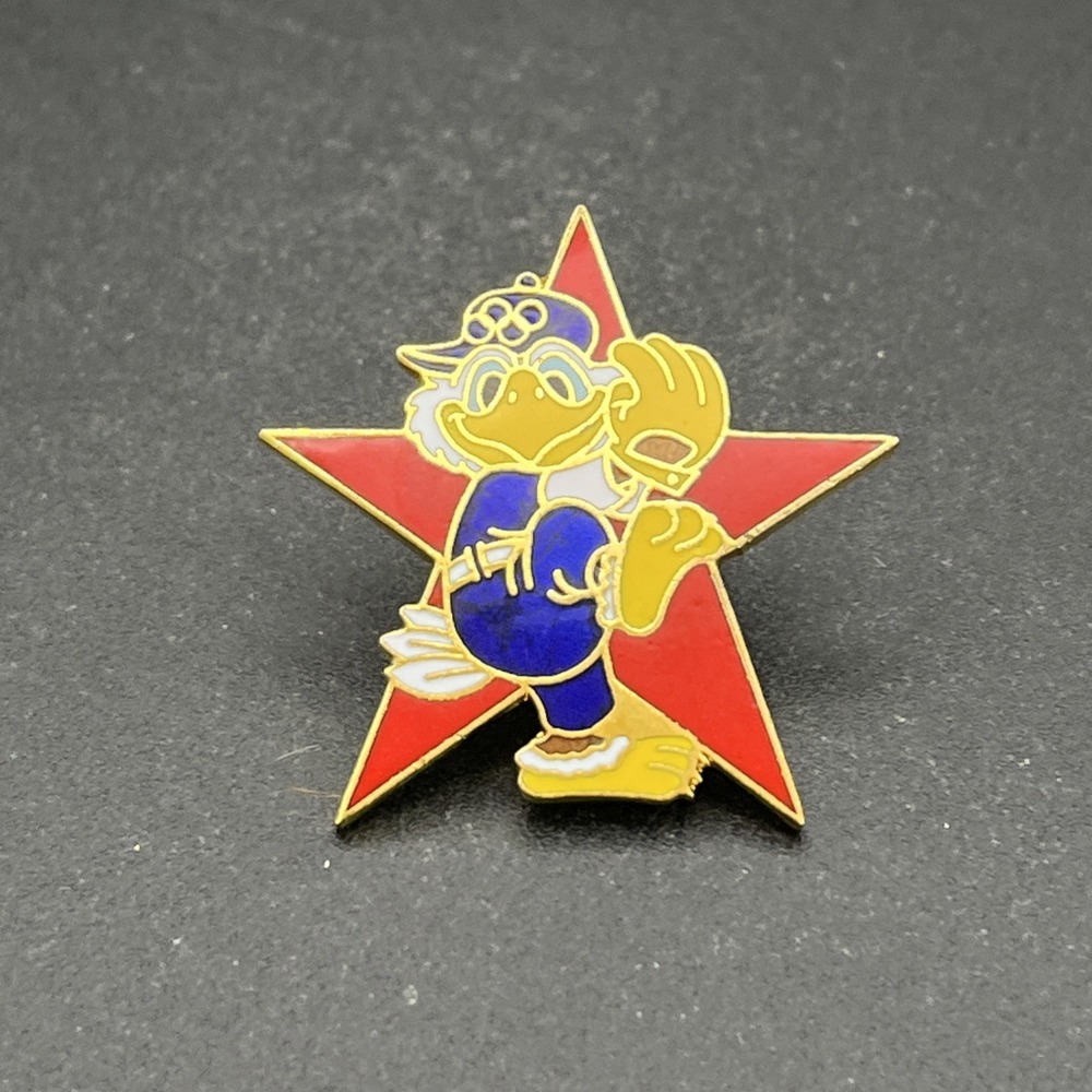 1984 Los Angeles Olympics Sam The Eagle Baseball Event Star Lapel Hat Pin